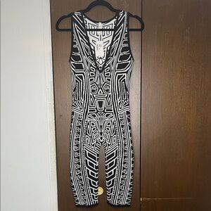 Geometric Black and White Sleeveless Romper